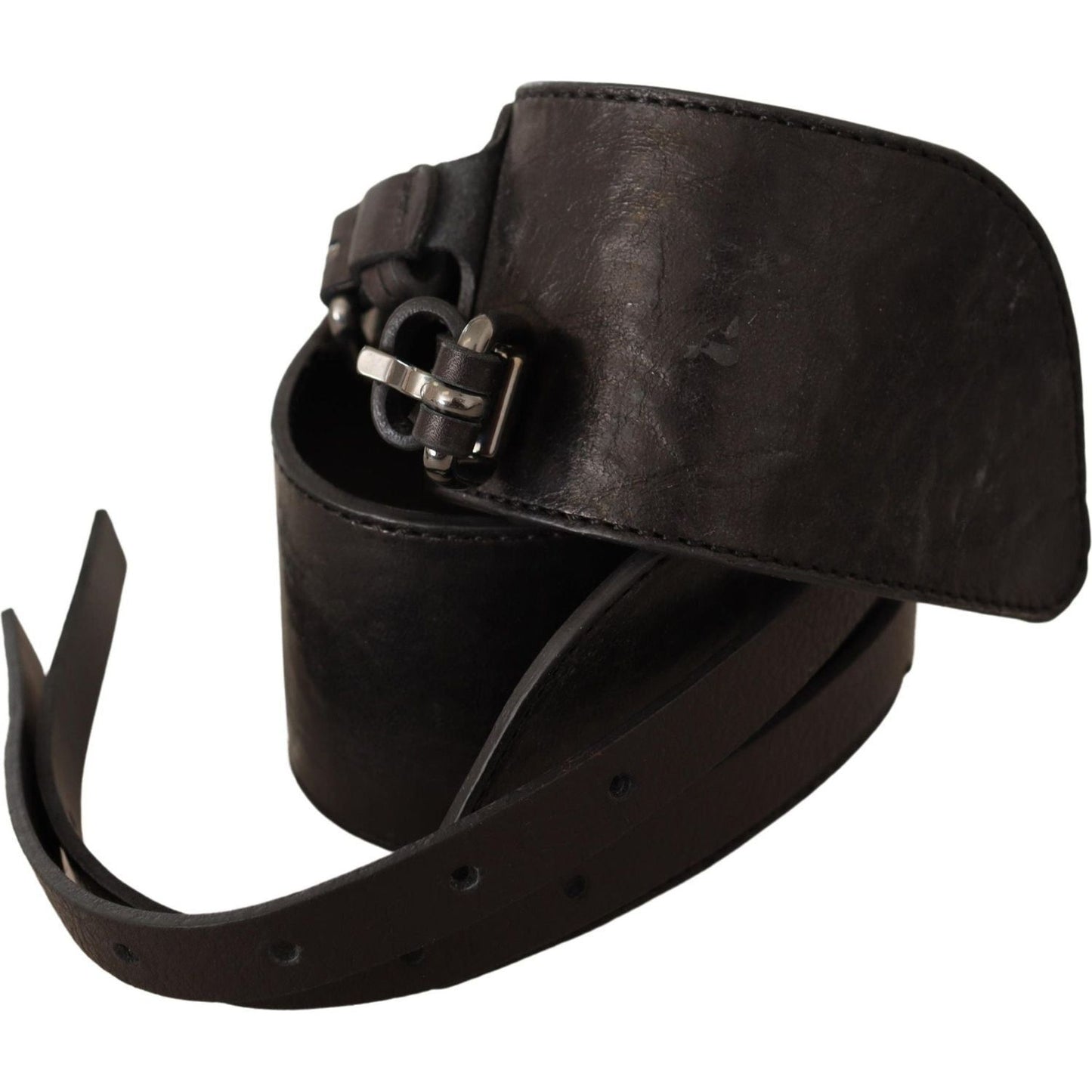Costume National Elegant Double Buckle Leather Belt WOMAN BELTS Costume National Black