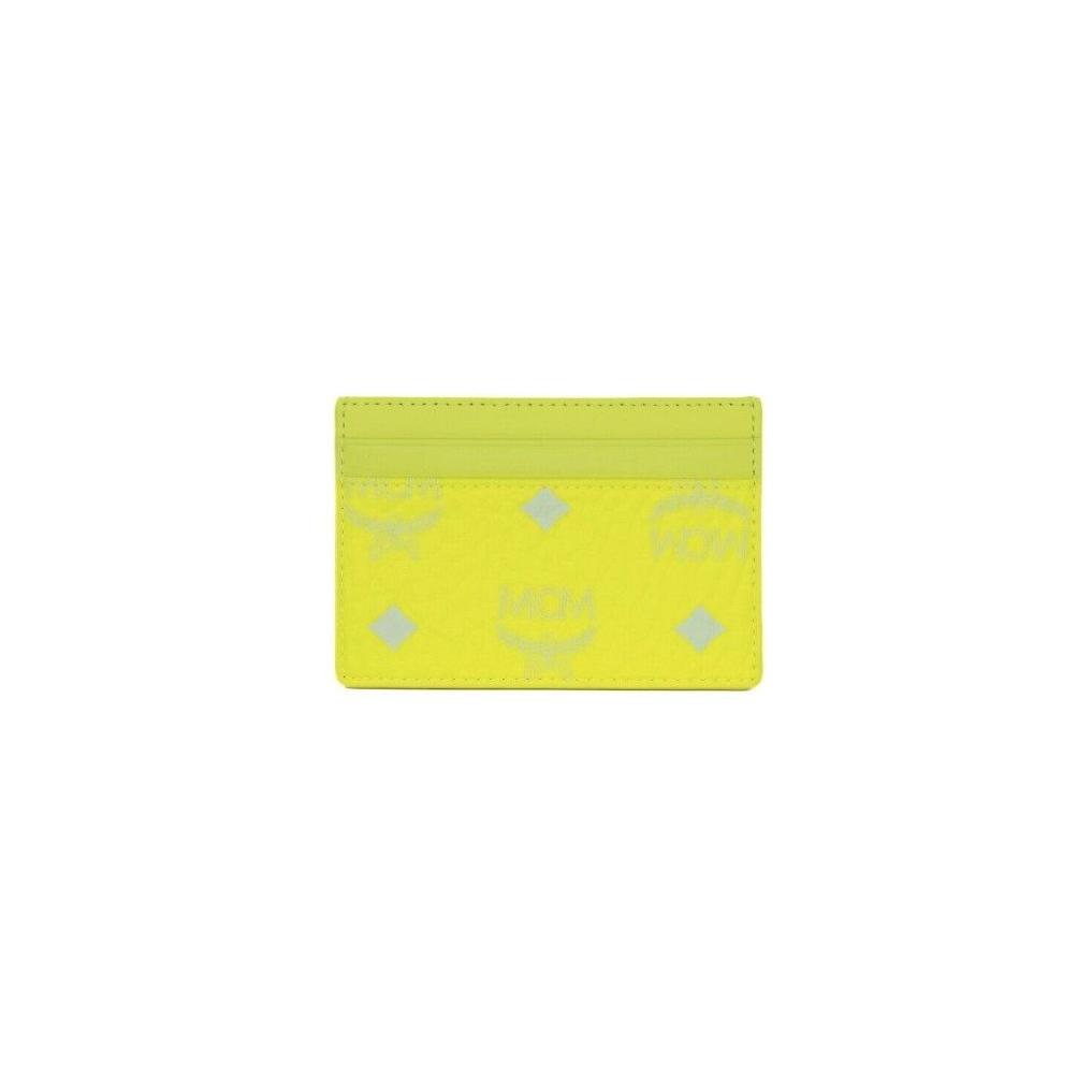 MCM Spectrum Diamond Mini Neon Yellow Visetos Leather Card Case Holder Wallet MCM Dark Khaki