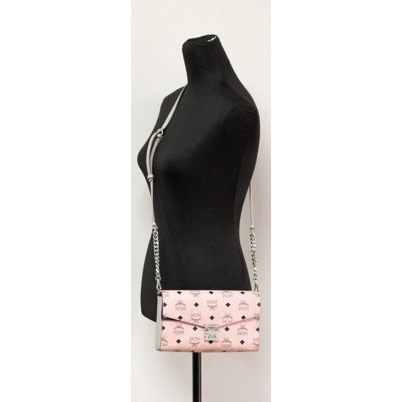 MCM Medium Soft Pink Signature Diamond Logo Leather Clutch Crossbody Handbag Crossbody Bag MCM Light Gray