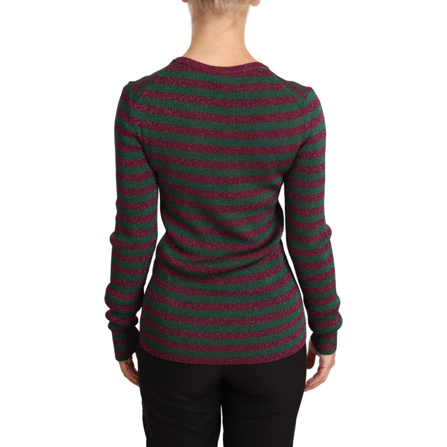 Dolce & Gabbana Elegant Maroon and Green Striped Crewneck Sweater WOMAN SWEATERS Dolce & Gabbana Dark Slate Gray