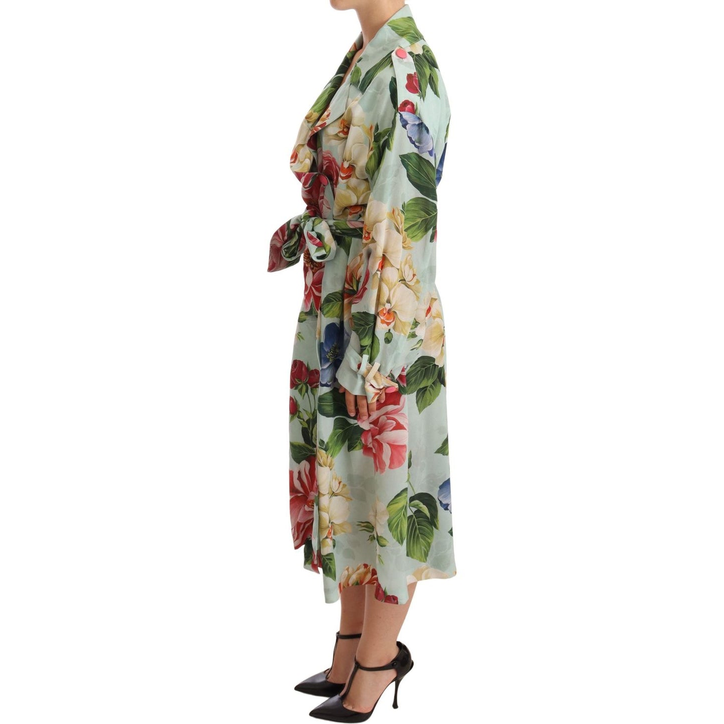 Dolce & Gabbana Elegant Floral Silk Trench Coat WOMAN COATS & JACKETS Dolce & Gabbana Rosy Brown