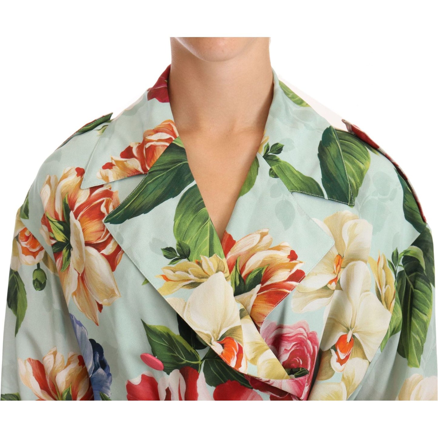 Dolce & Gabbana Elegant Floral Silk Trench Coat WOMAN COATS & JACKETS Dolce & Gabbana Tan
