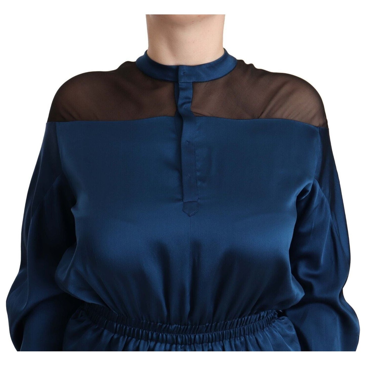 Masha Ma Elegant Crew Neck Silk Blouse in Blue WOMAN TOPS AND SHIRTS Masha Ma Dark Slate Gray