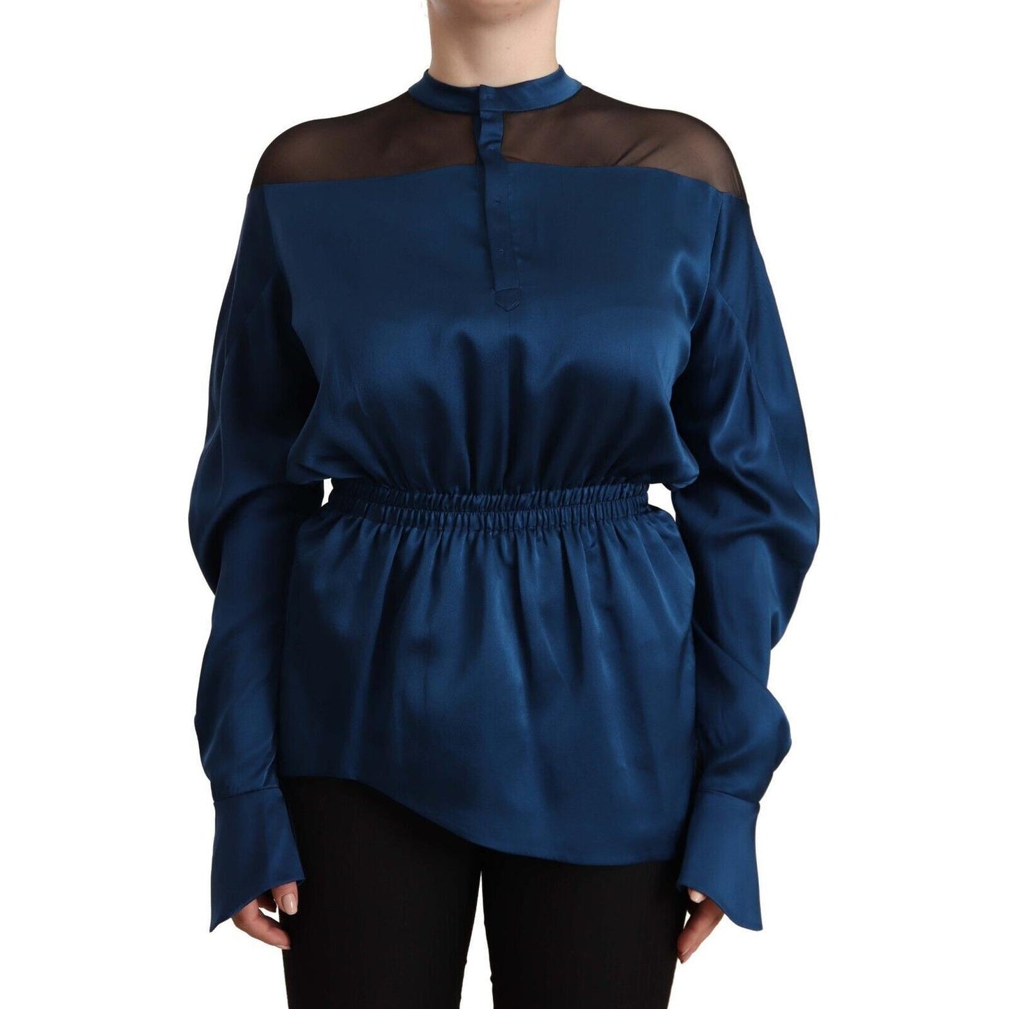 Masha Ma Elegant Crew Neck Silk Blouse in Blue WOMAN TOPS AND SHIRTS Masha Ma Dark Slate Gray