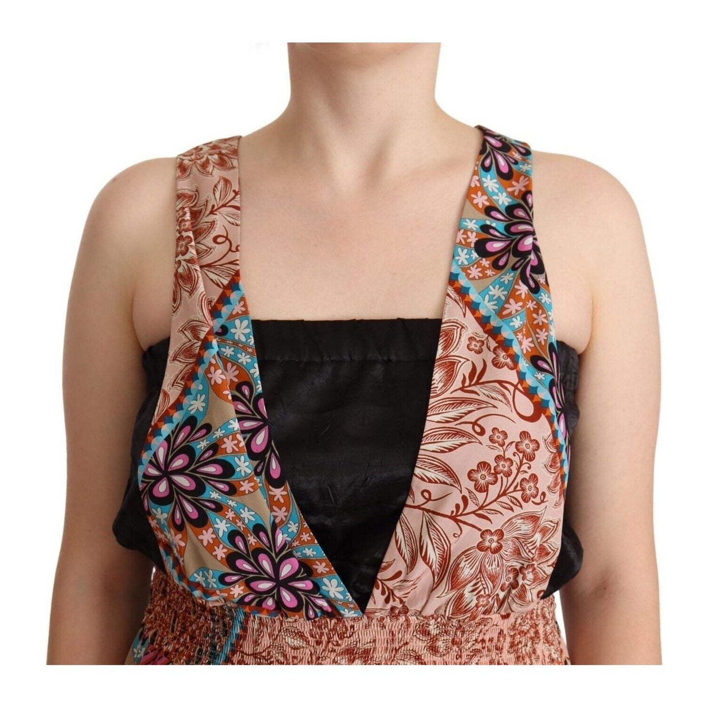 PINKO Chic Multicolor Sleeveless V-Neck Jumpsuit Jeans & Pants PINKO Tan