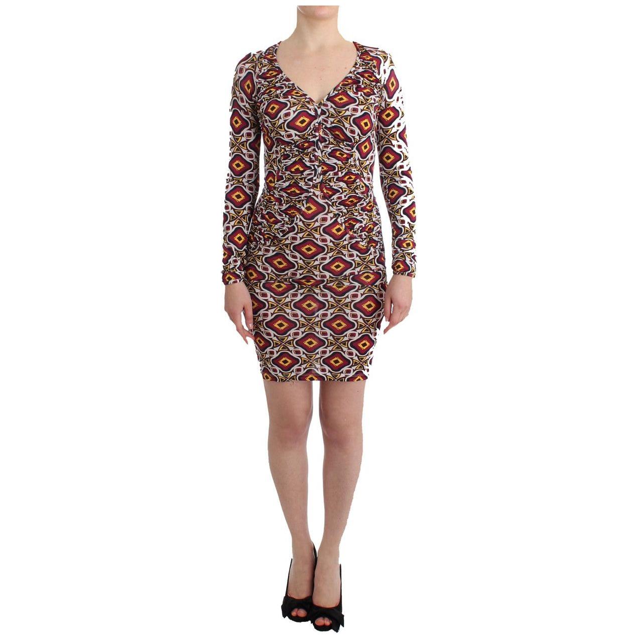 GF Ferre Chic Multicolor Cocktail V-Neck Dress GF Ferre Rosy Brown
