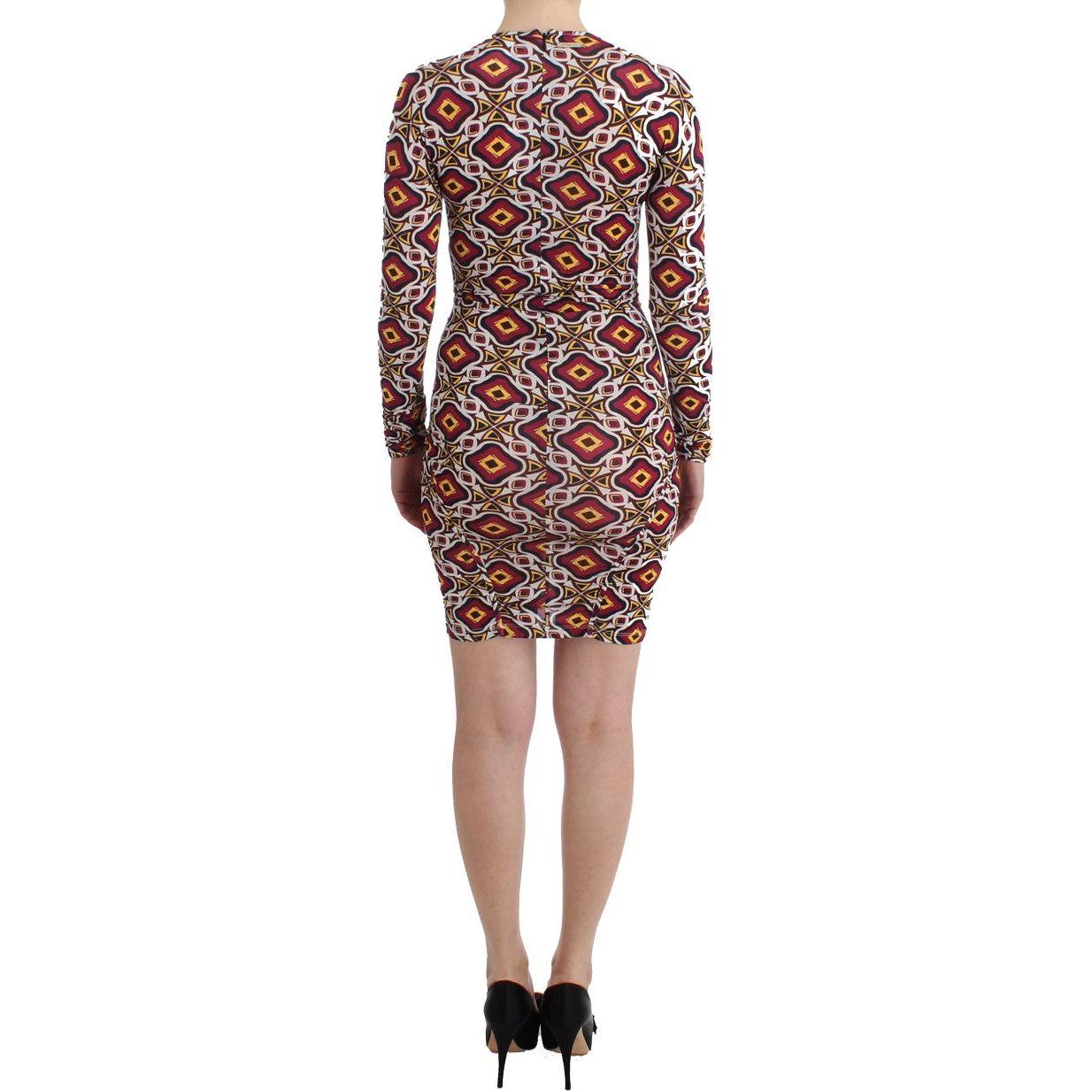 GF Ferre Chic Multicolor Cocktail V-Neck Dress GF Ferre Rosy Brown