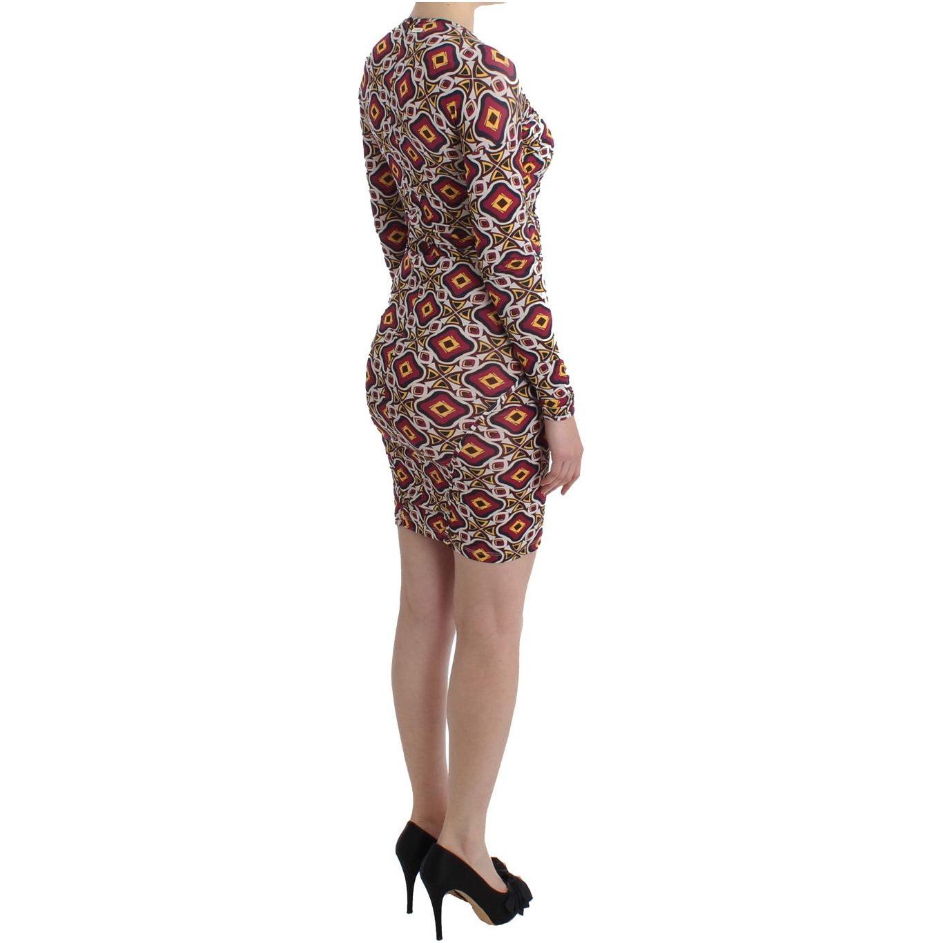 GF Ferre Chic Multicolor Cocktail V-Neck Dress GF Ferre Rosy Brown