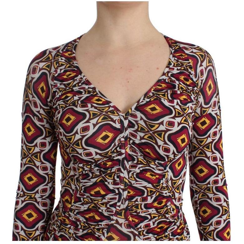 GF Ferre Chic Multicolor Cocktail V-Neck Dress GF Ferre Dark Slate Gray