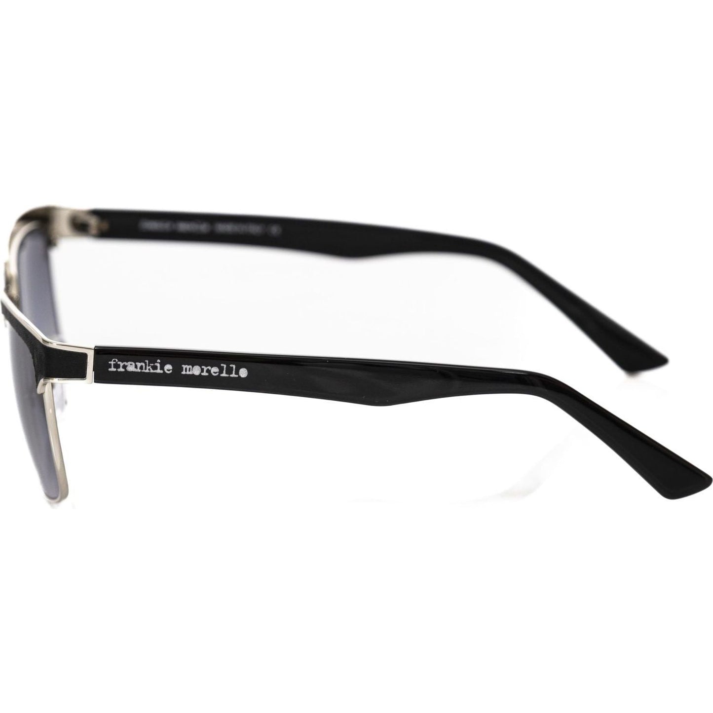 Frankie Morello Black Metallic Fiber Men Sunglass Frankie Morello White Smoke