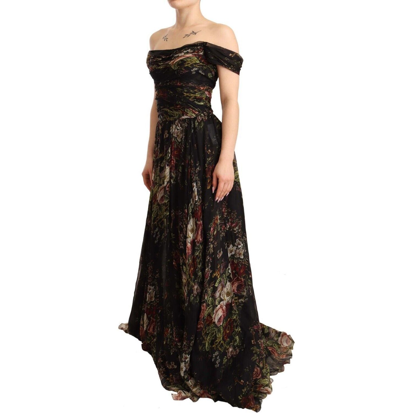 Dolce & Gabbana Floral Silk Off-Shoulder Long Dress Dolce & Gabbana Tan