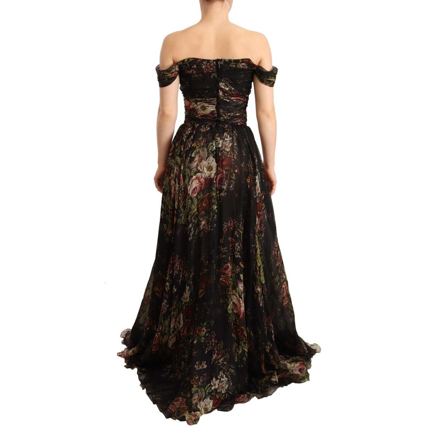Dolce & Gabbana Floral Silk Off-Shoulder Long Dress Dolce & Gabbana Tan