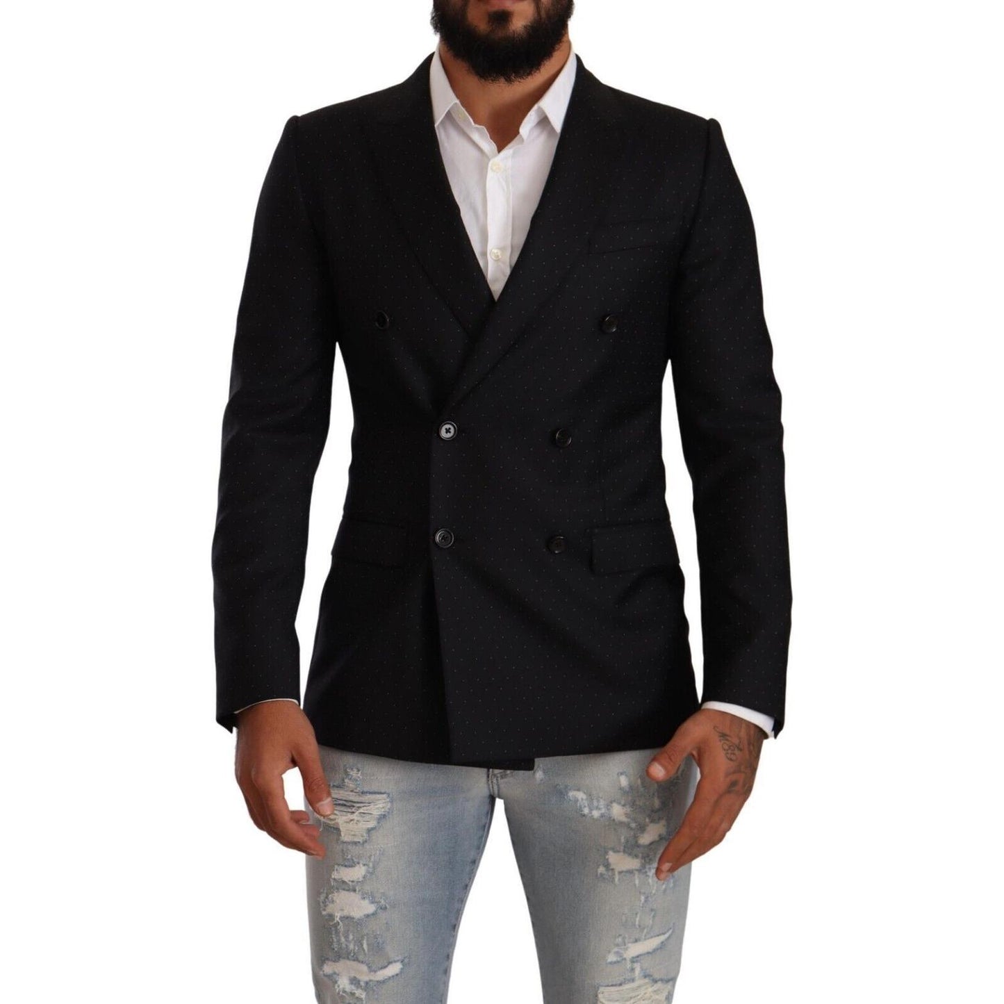 Dolce & Gabbana Elegant Black Dotted Formal Blazer Dolce & Gabbana Dark Gray