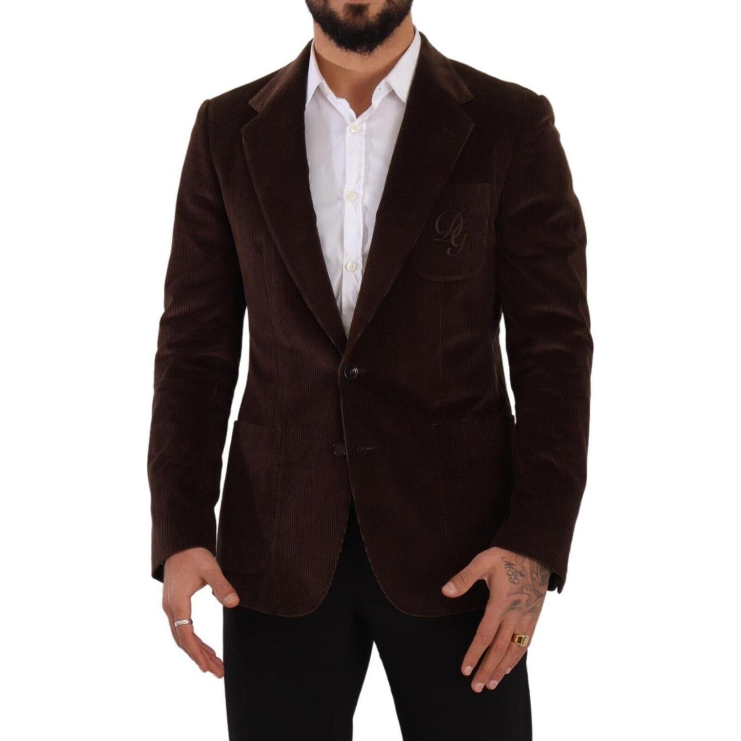Dolce & Gabbana Elegant Brown Corduroy Slim Fit Blazer Dolce & Gabbana Black