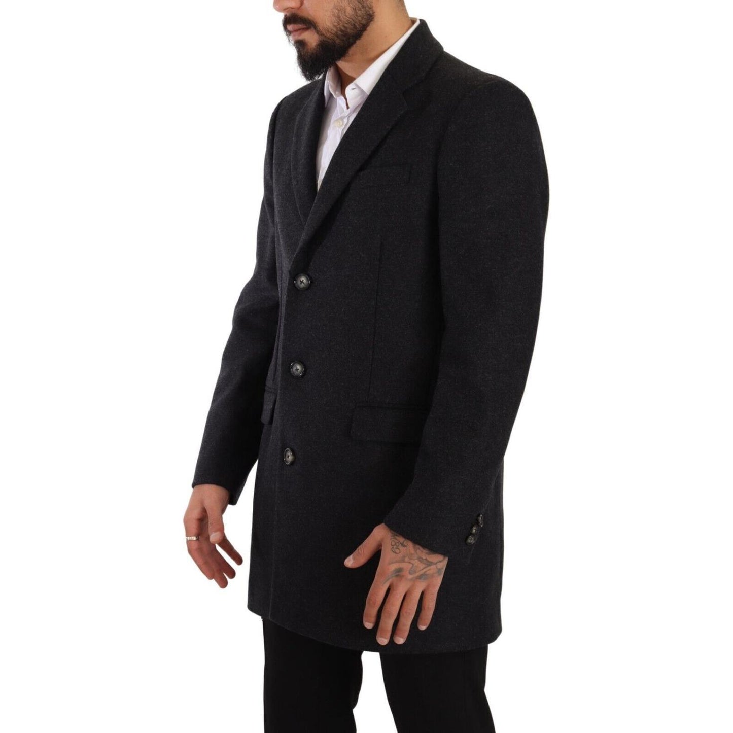 Dolce & Gabbana Elegant Dark Grey Woolen Overcoat Dolce & Gabbana Black