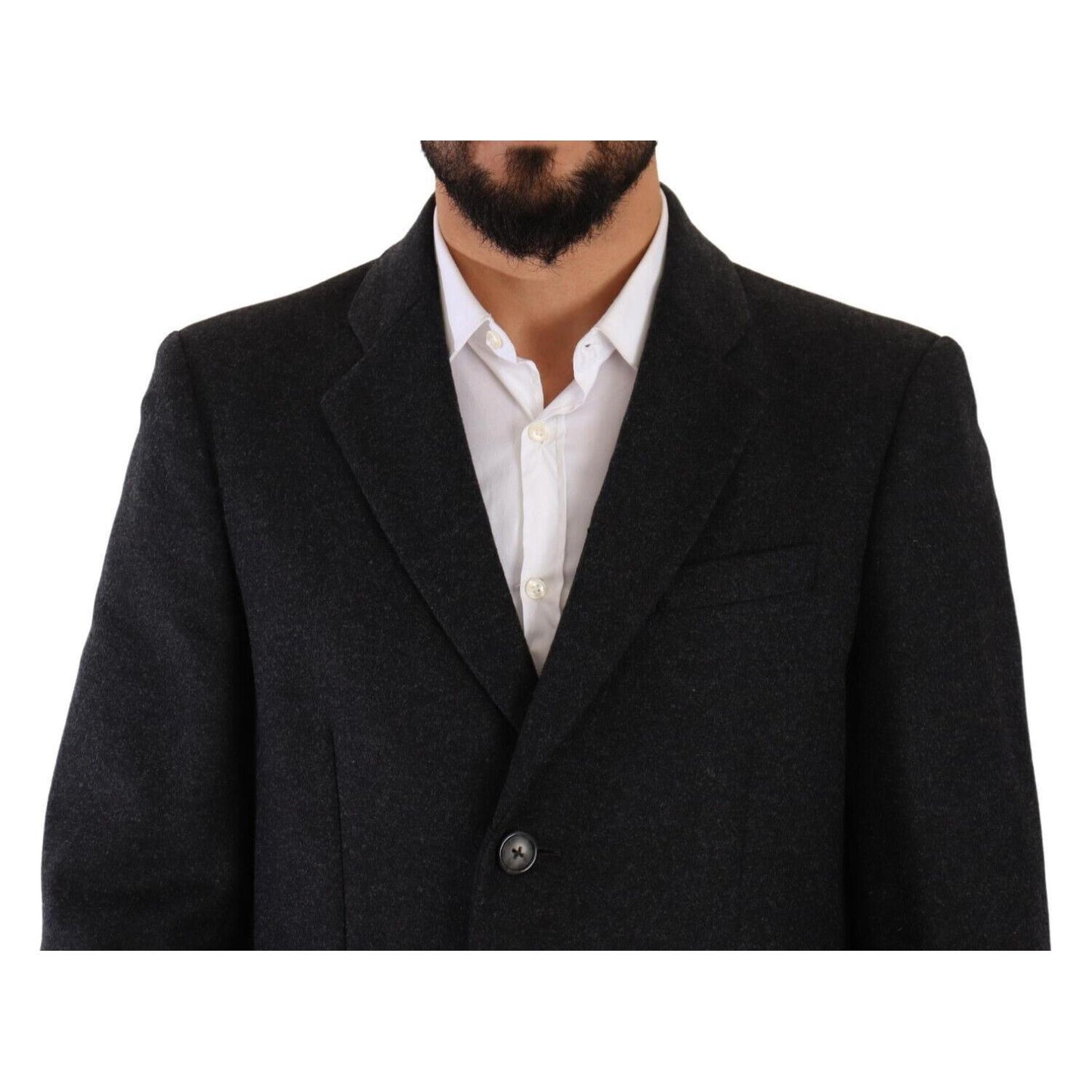 Dolce & Gabbana Elegant Dark Grey Woolen Overcoat Dolce & Gabbana Black