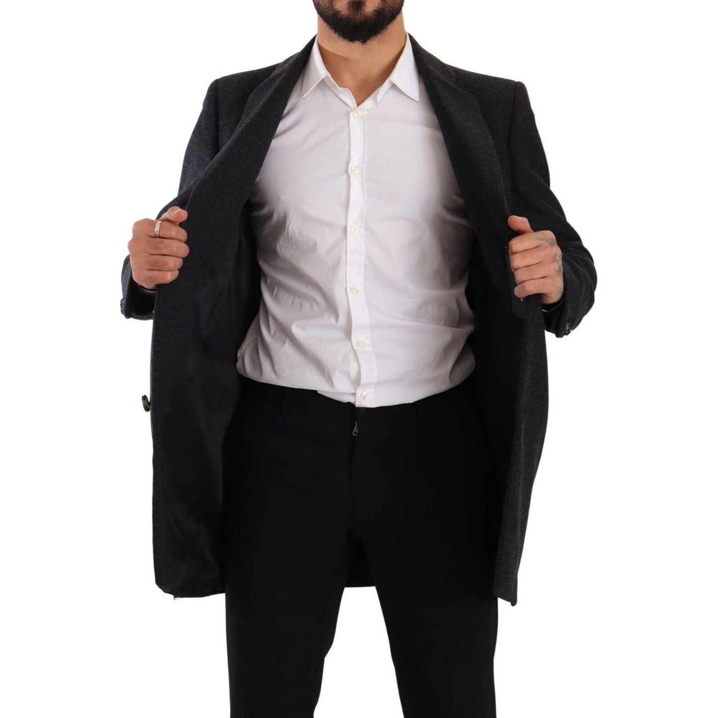 Dolce & Gabbana Elegant Dark Grey Woolen Overcoat Dolce & Gabbana Gray