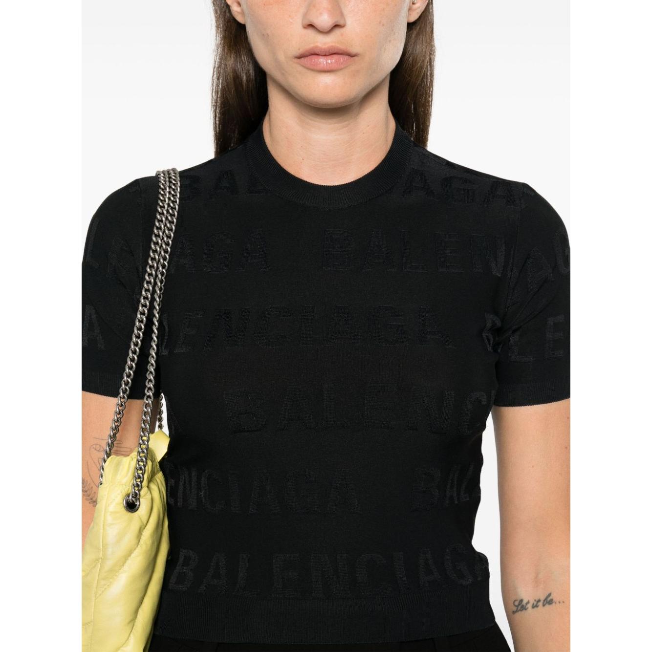 Balenciaga jacquard logo crop top Topwear Balenciaga Black