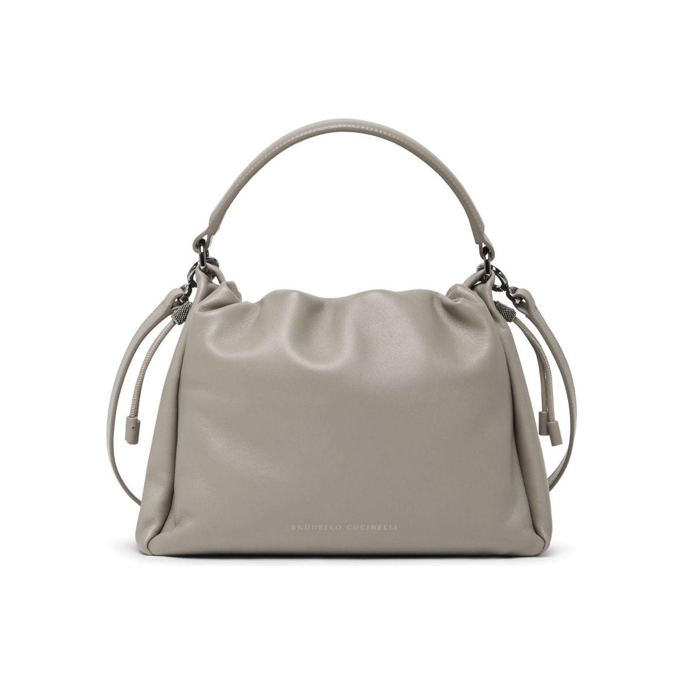 Brunello Cucinelli Small Mellow Leather Bucket Bag in Grey Handbag Brunello Cucinelli Rosy Brown