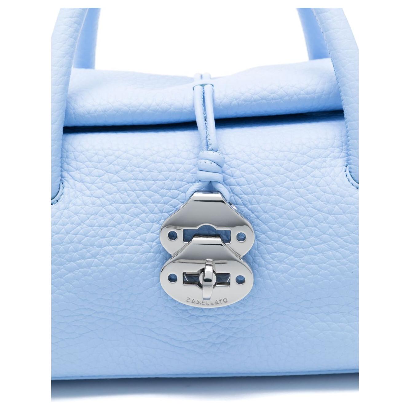 Zanellato Dotto small bag in hammered leather Handbag Zanellato Light Steel Blue
