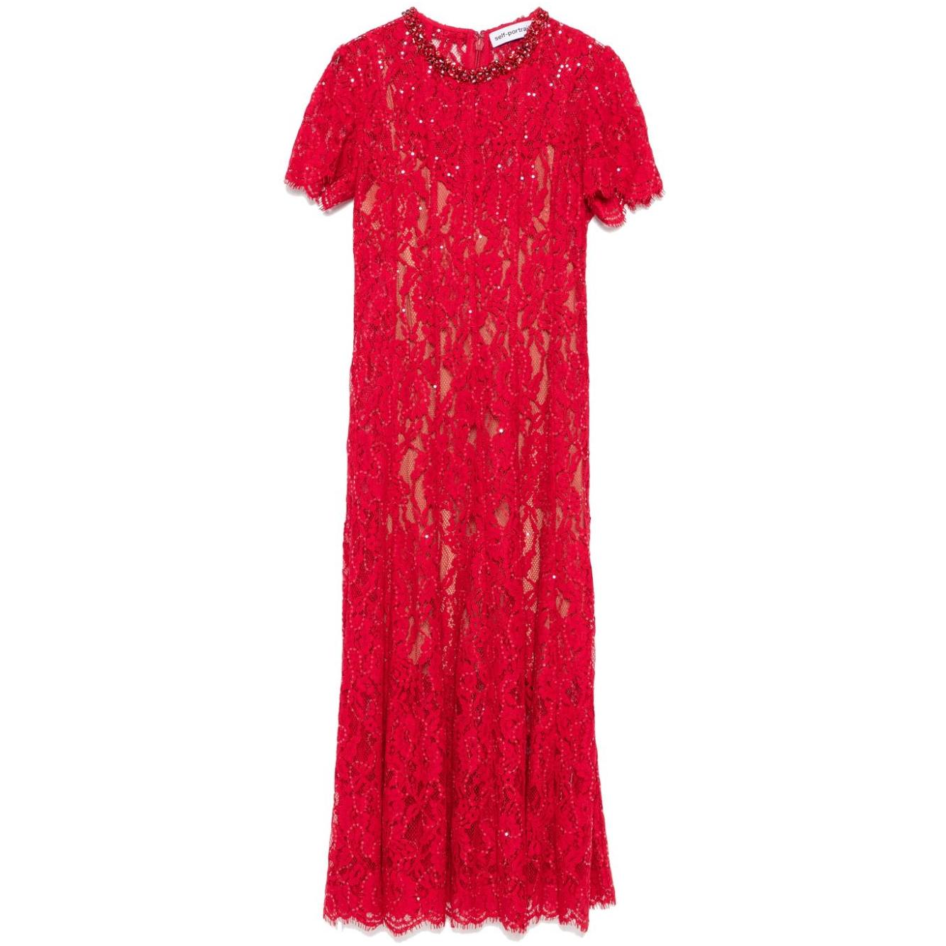 Self-Portrait lace midi dress Dresses Self-Portrait Firebrick