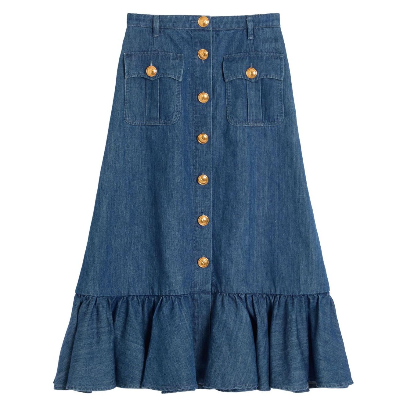 Valentino Denim Midi Skirt Skirts Valentino Dark Slate Gray