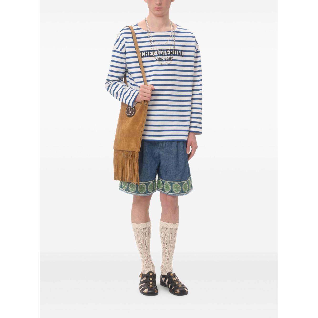Valentino denim bermuda shorts with jacquard hem Short trousers Valentino White Smoke