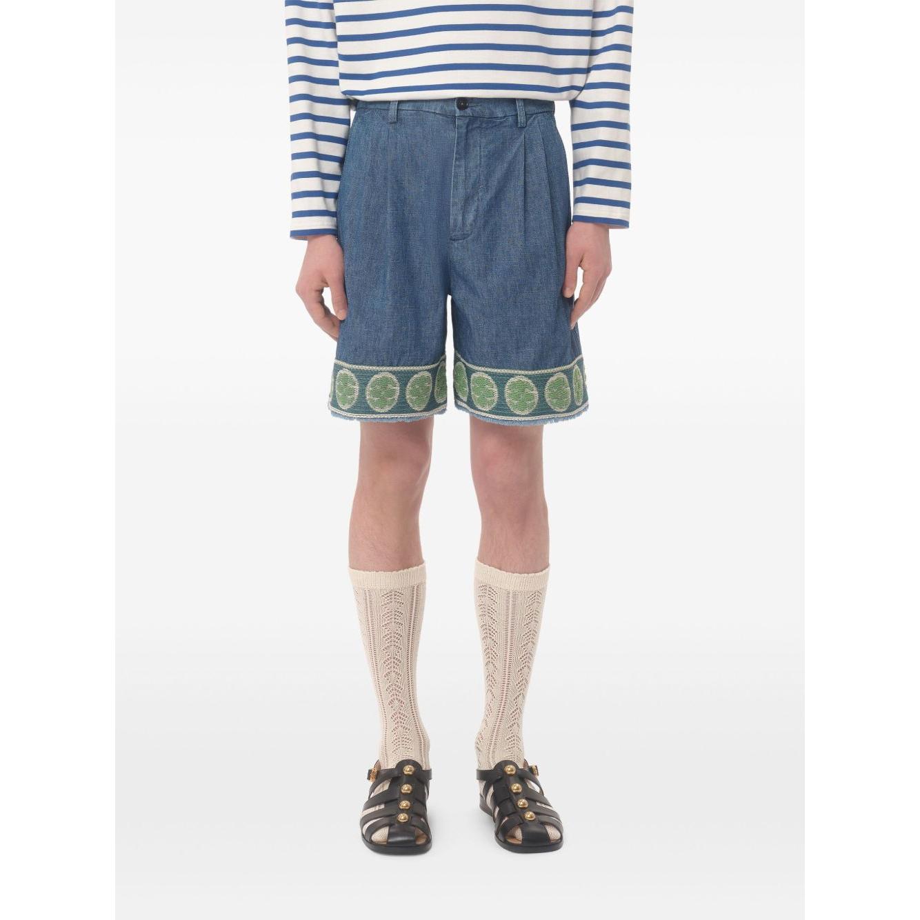 Valentino denim bermuda shorts with jacquard hem Short trousers Valentino White Smoke