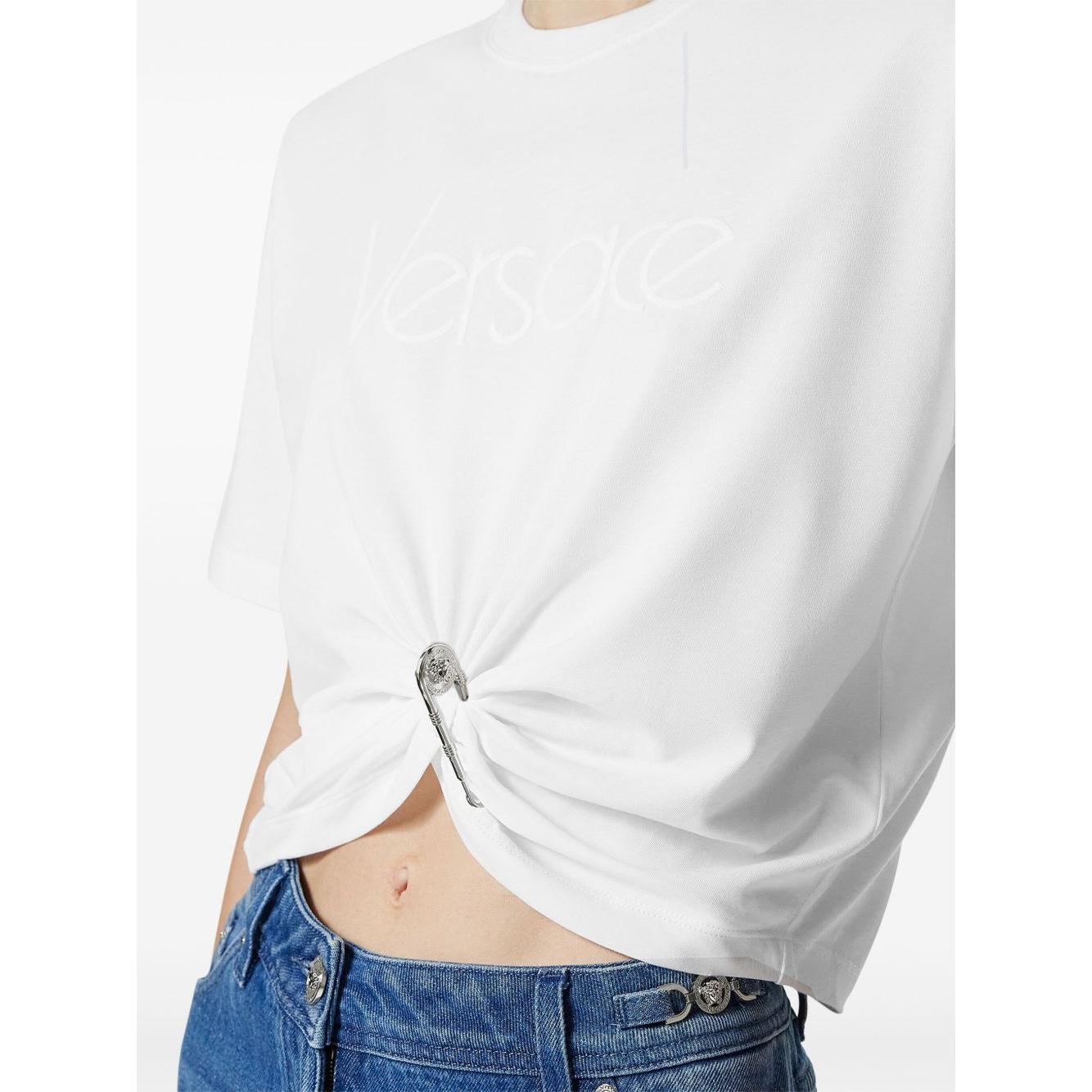 Versace logo-embroidered T-shirt in white Topwear Versace Lavender