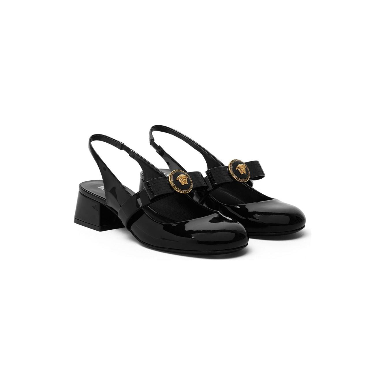 Versace Gianni Ribbon Patent Slingback Pumps 35 mm Medium Heel Versace Black