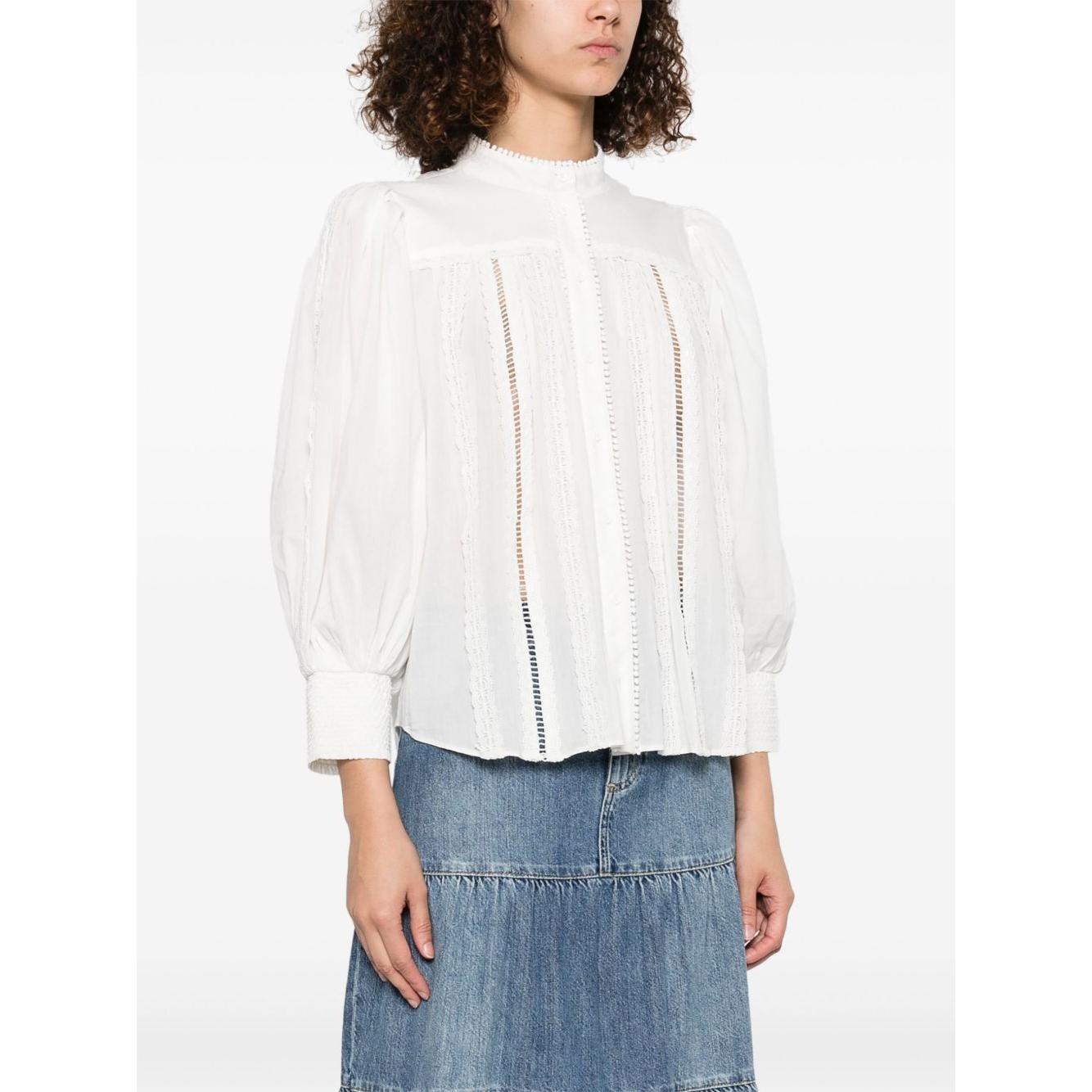 Alice + Olivia Cora Cotton Blouse Shirts Alice + Olivia White Smoke