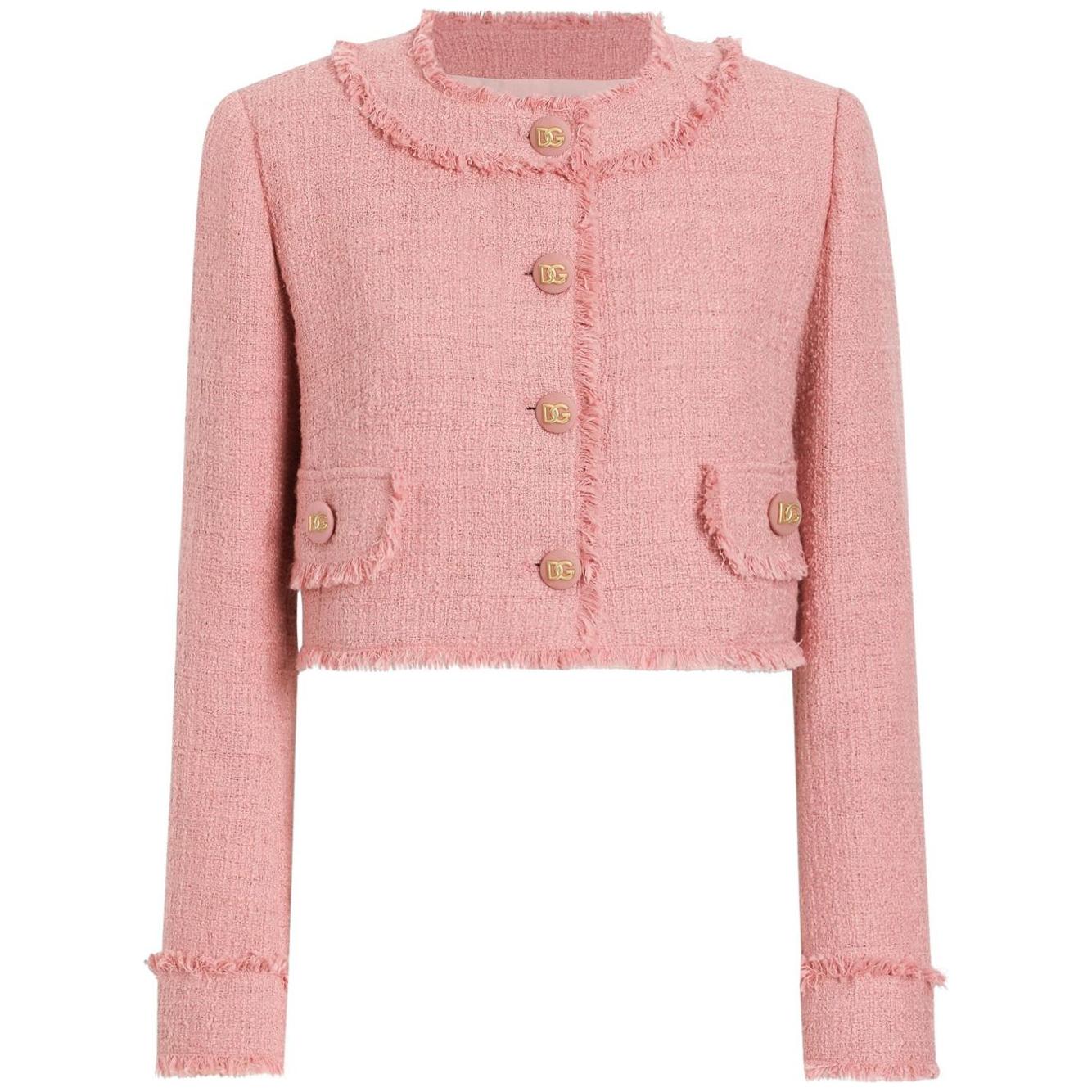 Dolce & Gabbana Short raschel tweed jacket in Pink Jackets Dolce & Gabbana Tan