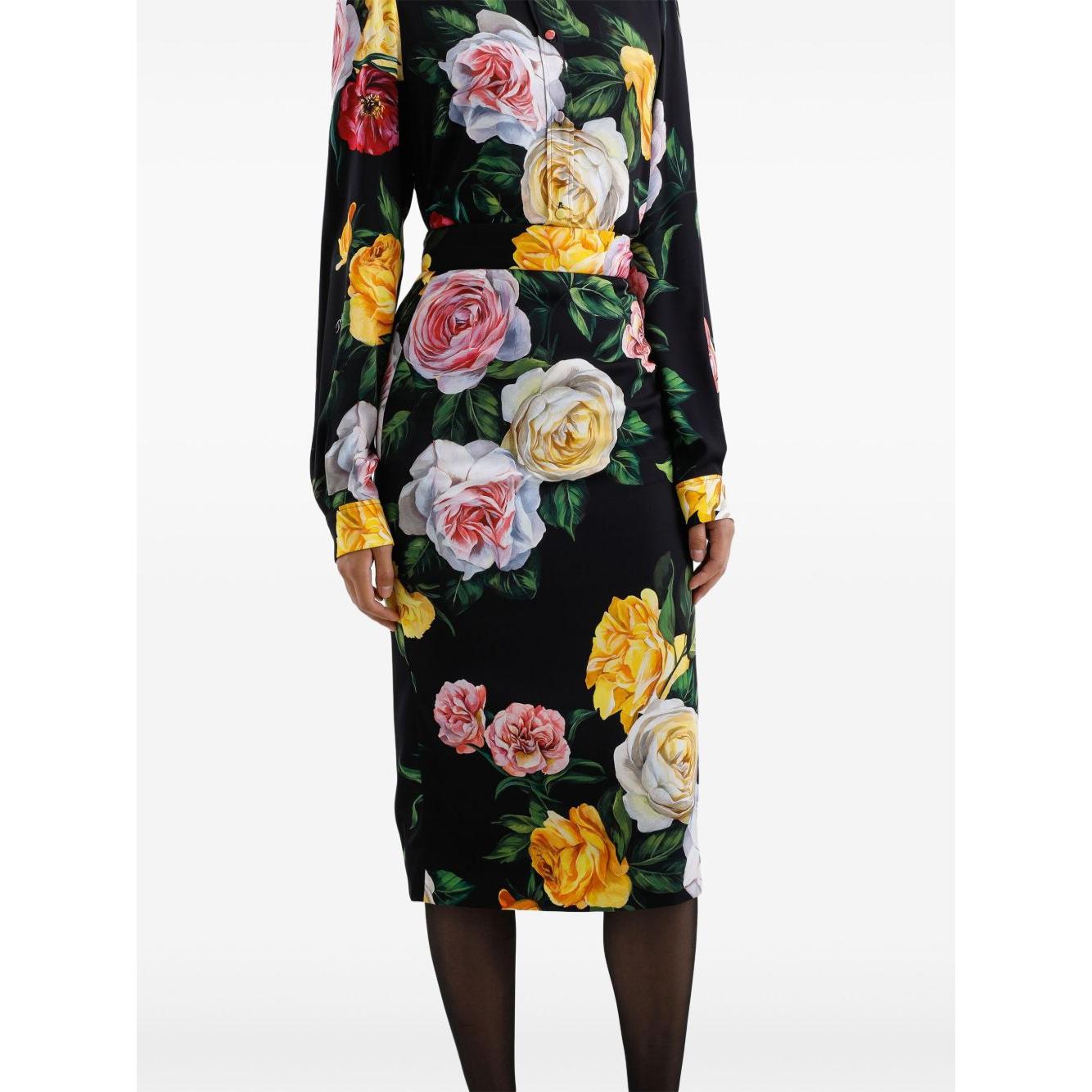 Dolce & Gabbana Floral silk-blend charmeuse midi skirt Skirts Dolce & Gabbana White Smoke