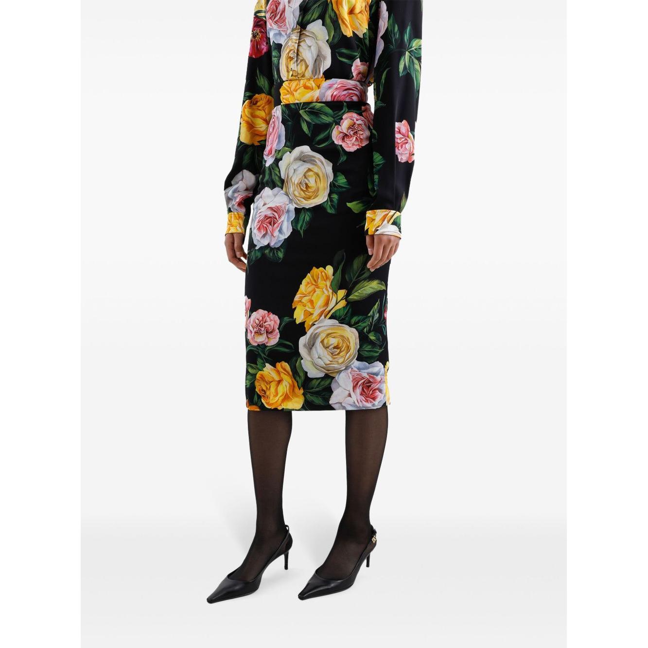 Dolce & Gabbana Floral silk-blend charmeuse midi skirt Skirts Dolce & Gabbana Black