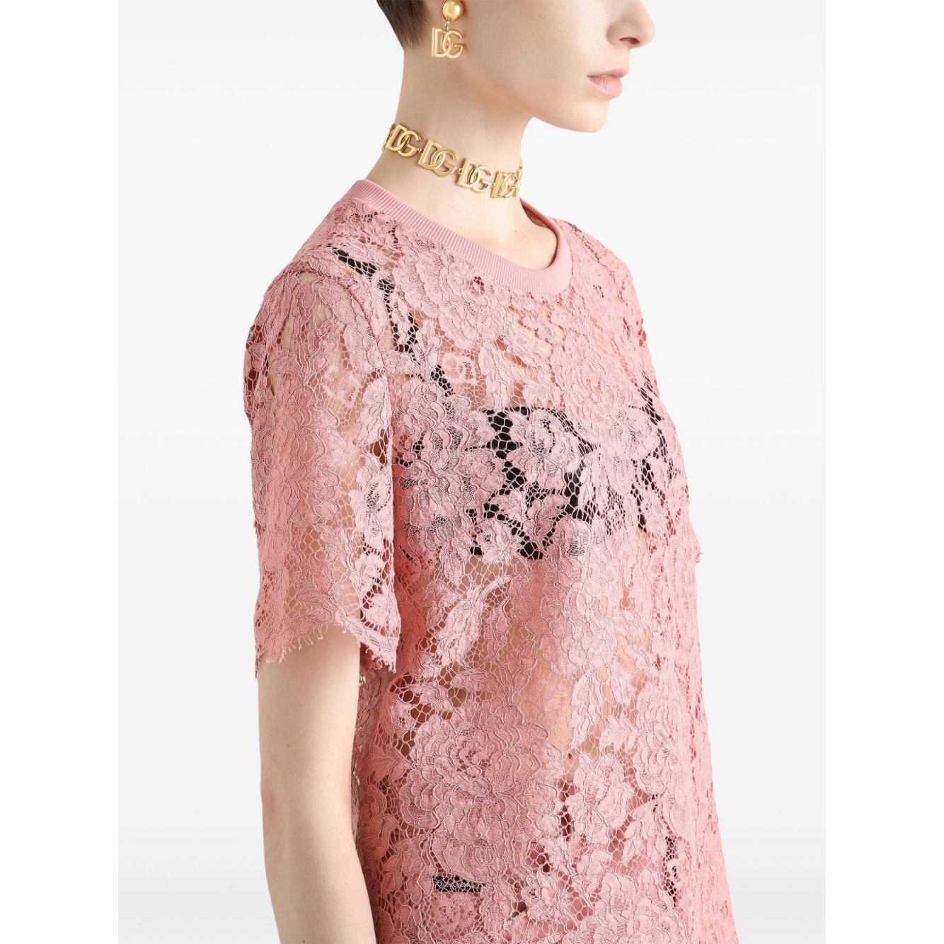 Dolce & Gabbana corded lace short sleeved T-shirt Topwear Dolce & Gabbana Misty Rose