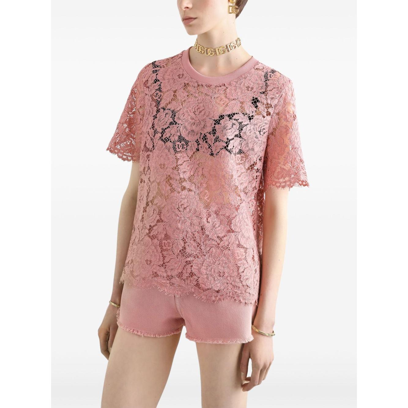 Dolce & Gabbana corded lace short sleeved T-shirt Topwear Dolce & Gabbana White Smoke
