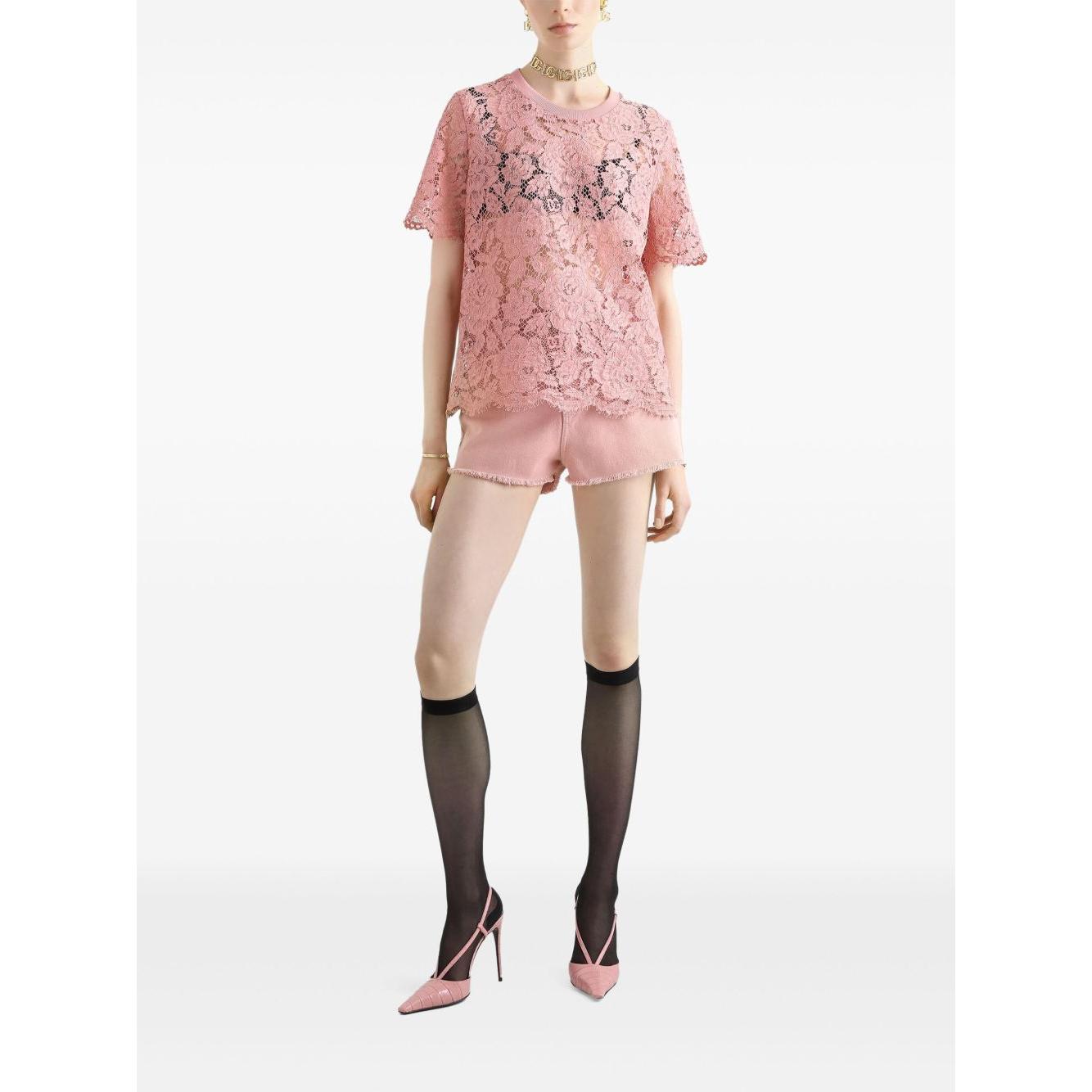Dolce & Gabbana corded lace short sleeved T-shirt Topwear Dolce & Gabbana White Smoke