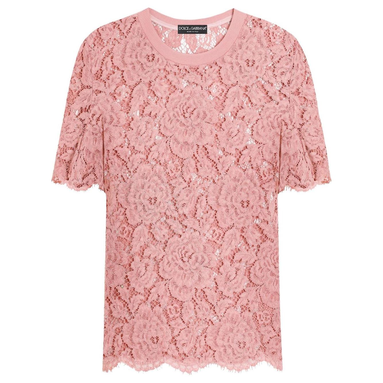 Dolce & Gabbana corded lace short sleeved T-shirt Topwear Dolce & Gabbana Light Pink
