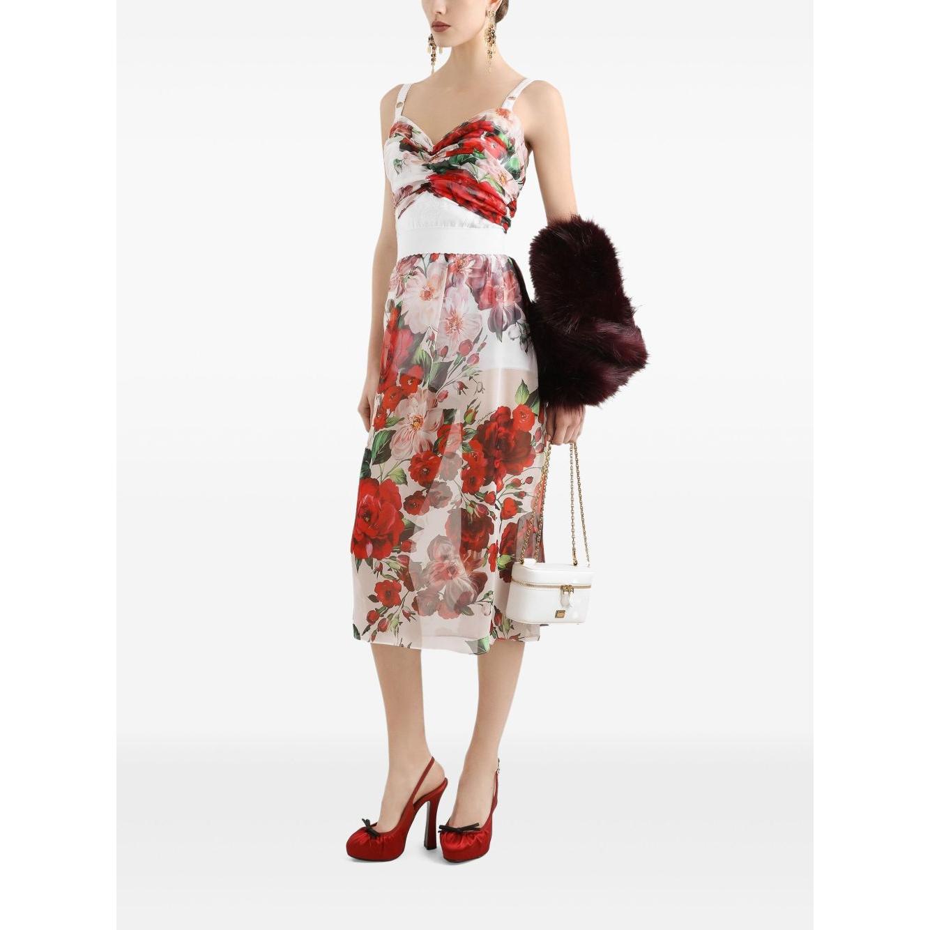 Dolce & Gabbana rose print Bustier top in marquisette and chiffon Topwear Dolce & Gabbana White Smoke