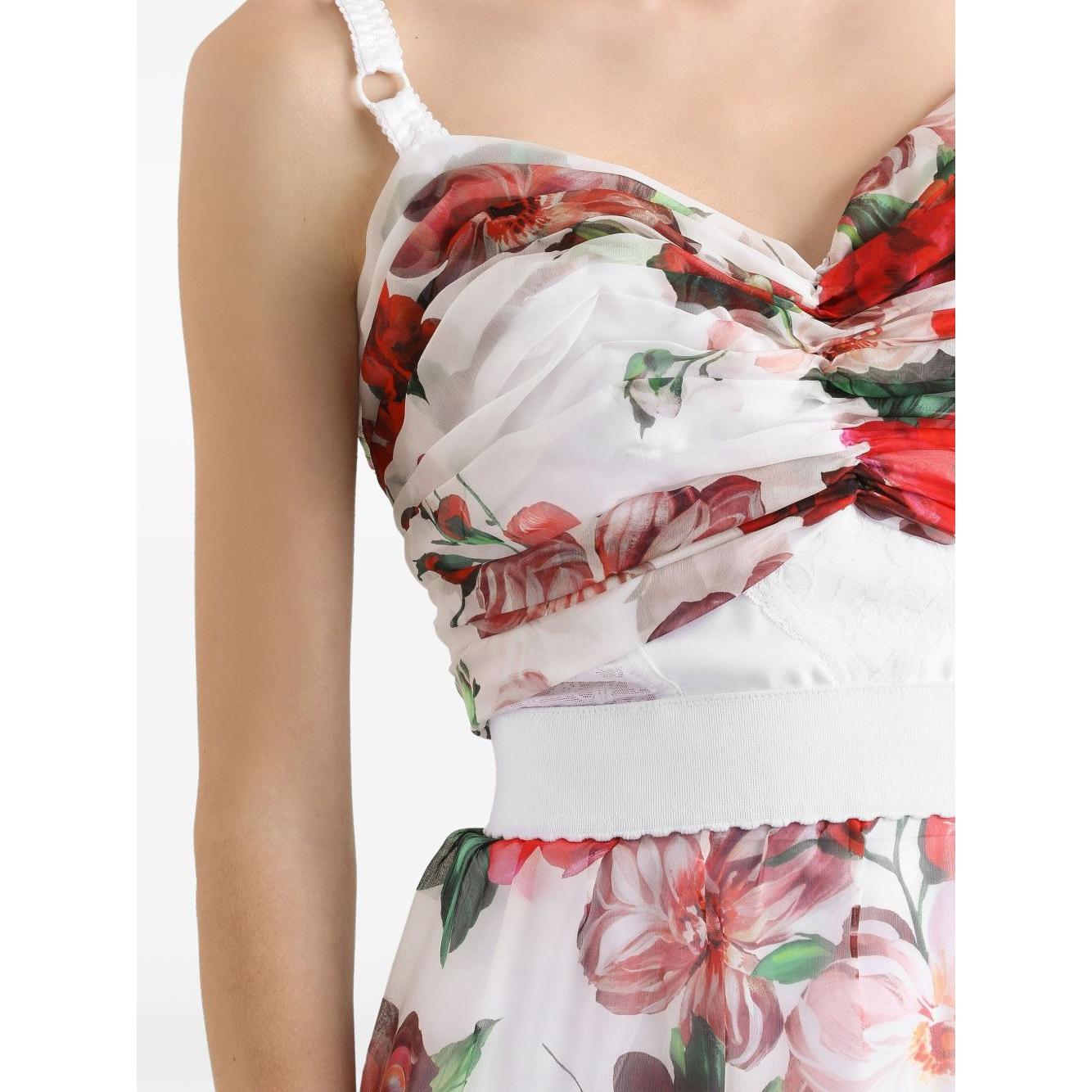 Dolce & Gabbana rose print Bustier top in marquisette and chiffon Topwear Dolce & Gabbana Light Gray