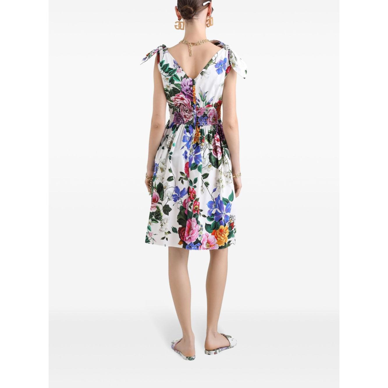 Dolce & Gabbana midi dress in cotton with floral print Dresses Dolce & Gabbana White Smoke