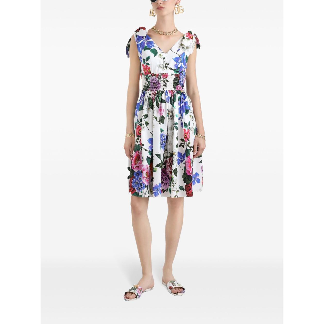 Dolce & Gabbana midi dress in cotton with floral print Dresses Dolce & Gabbana White Smoke