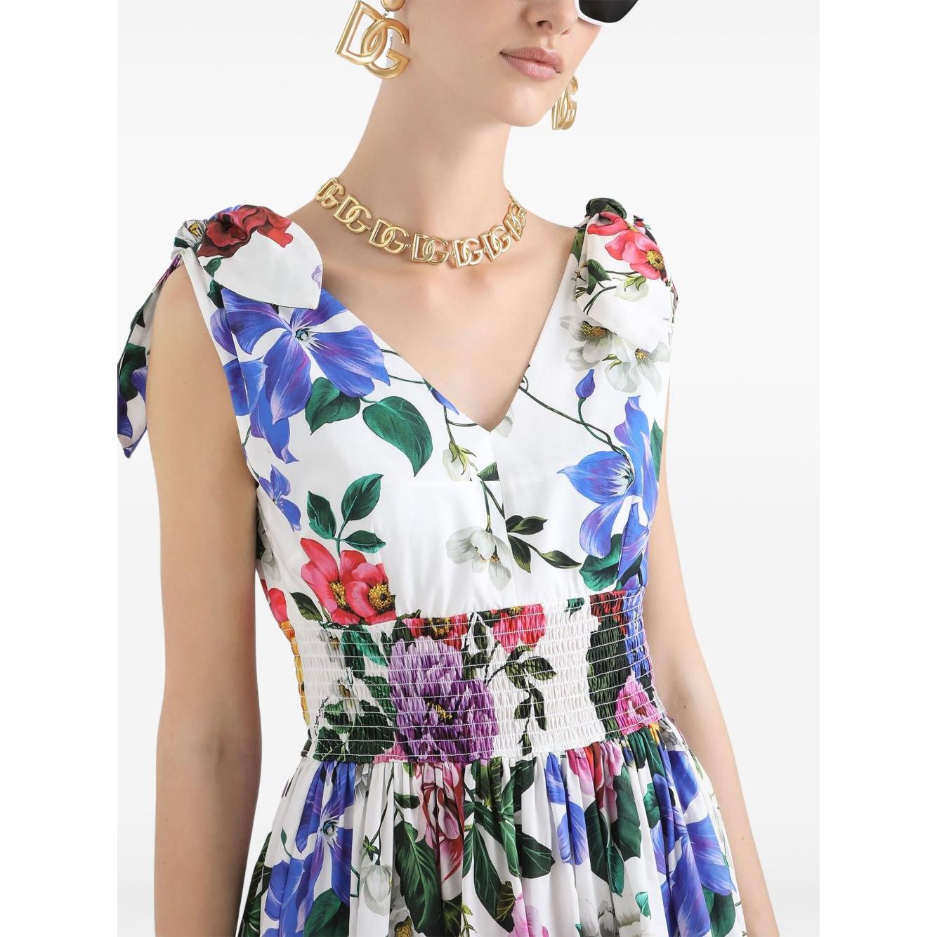 Dolce & Gabbana midi dress in cotton with floral print Dresses Dolce & Gabbana Light Gray