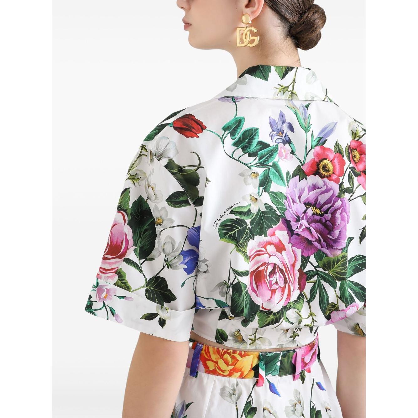 Dolce & Gabbana cropped floral cotton shirt Shirts Dolce & Gabbana Light Gray