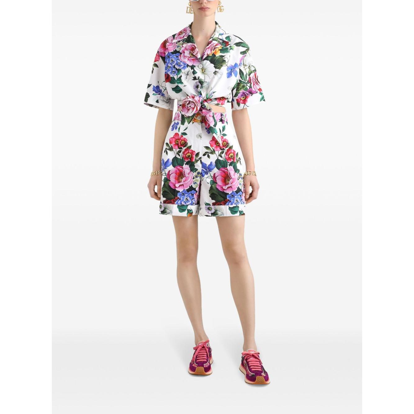 Dolce & Gabbana cropped floral cotton shirt Shirts Dolce & Gabbana White Smoke
