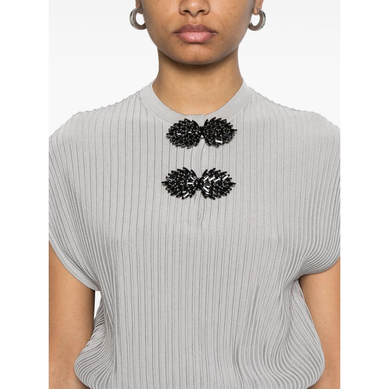 Emporio Armani Long dress in ottoman fabric with jewel details Dresses Emporio Armani Gray