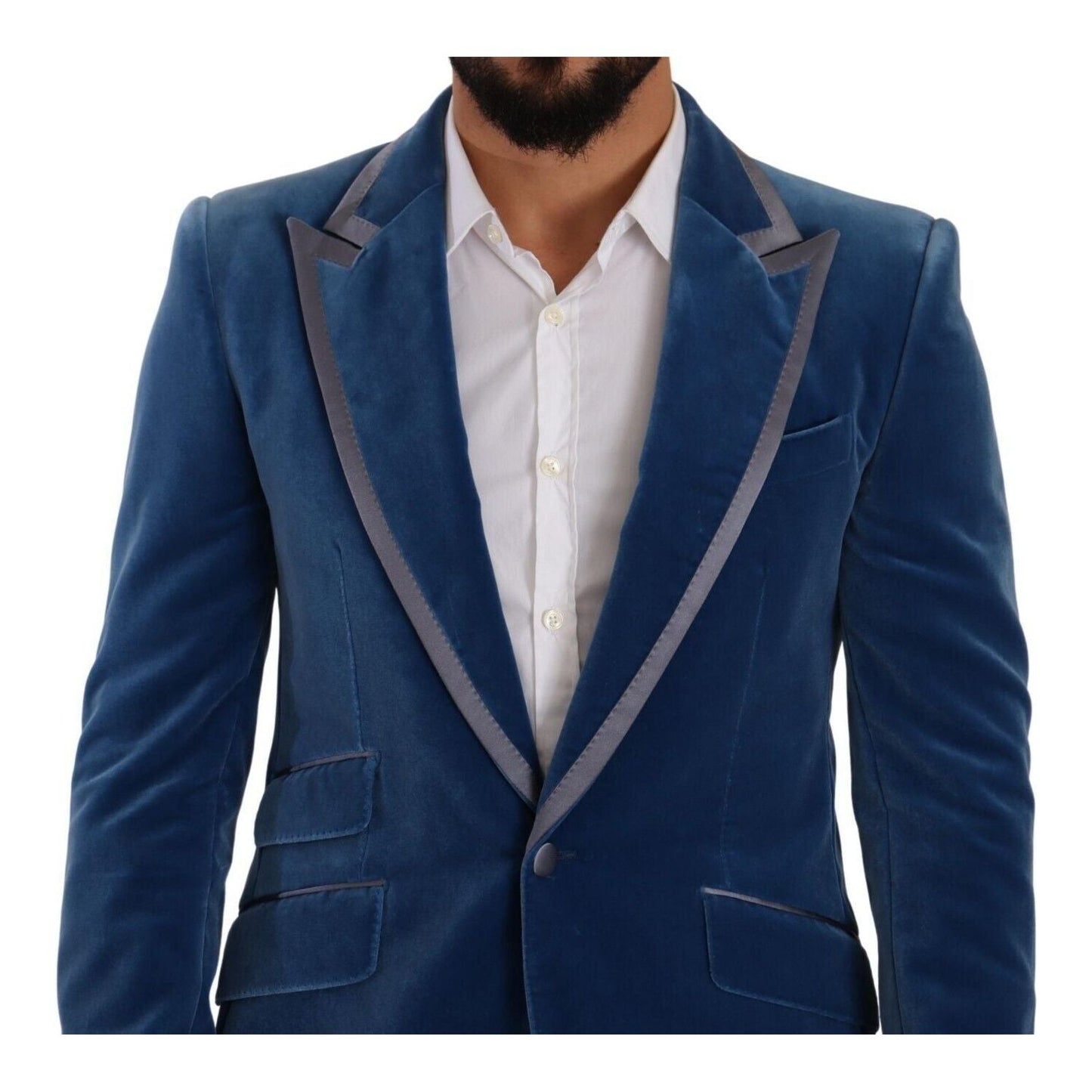 Dolce & Gabbana Elegant Velvet Blue Slim Fit Suit Dolce & Gabbana Dark Slate Gray