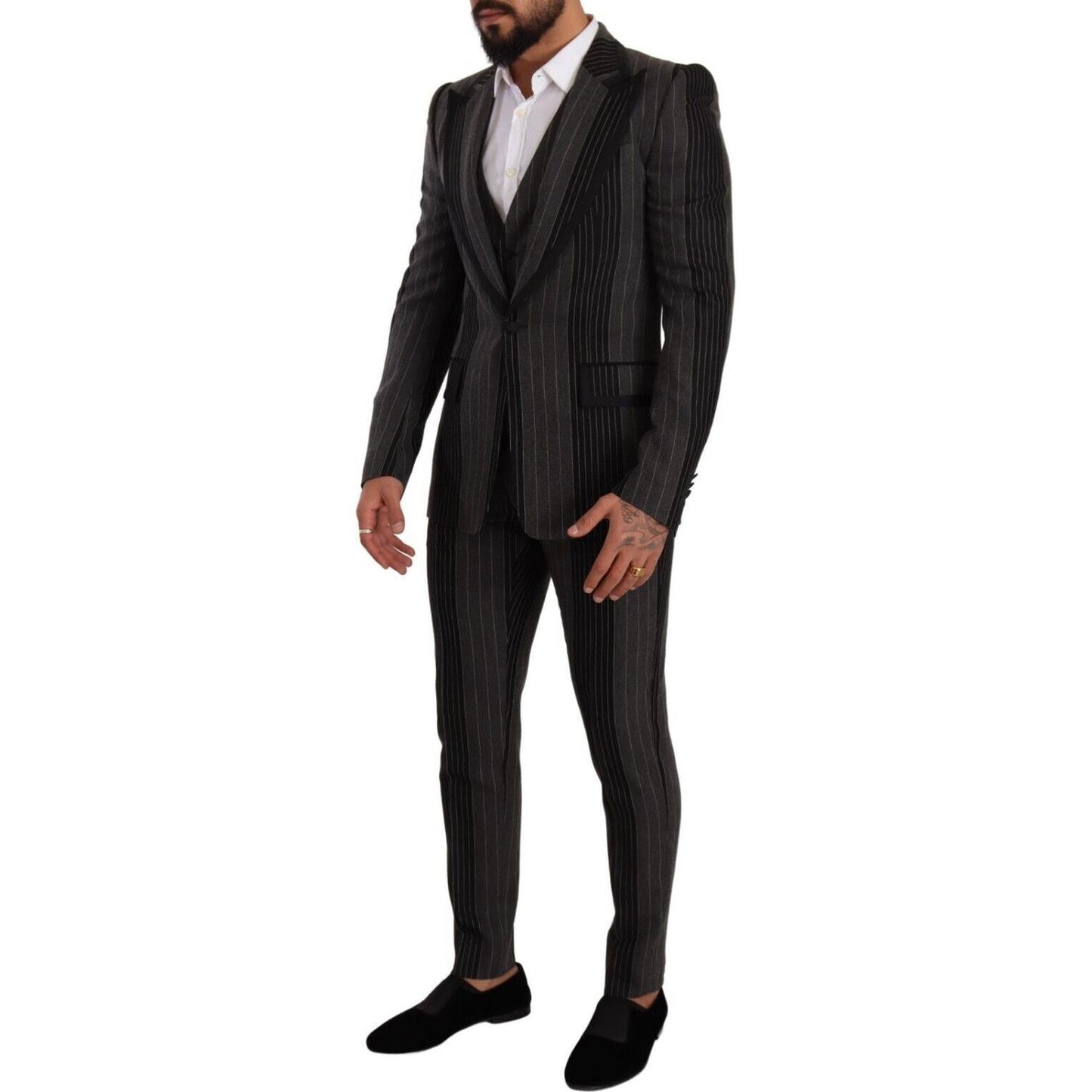 Dolce & Gabbana Elegant Striped Three-Piece Suit Dolce & Gabbana Black