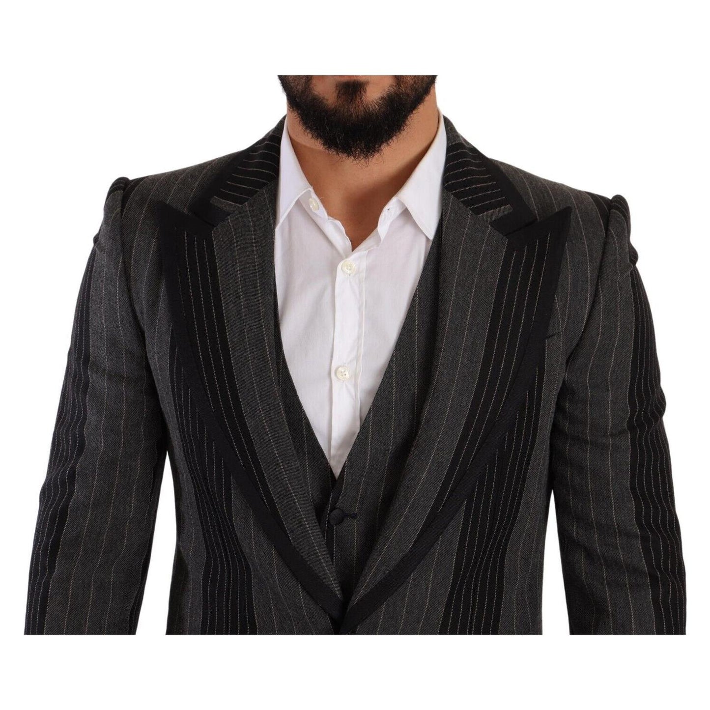 Dolce & Gabbana Elegant Striped Three-Piece Suit Dolce & Gabbana Black