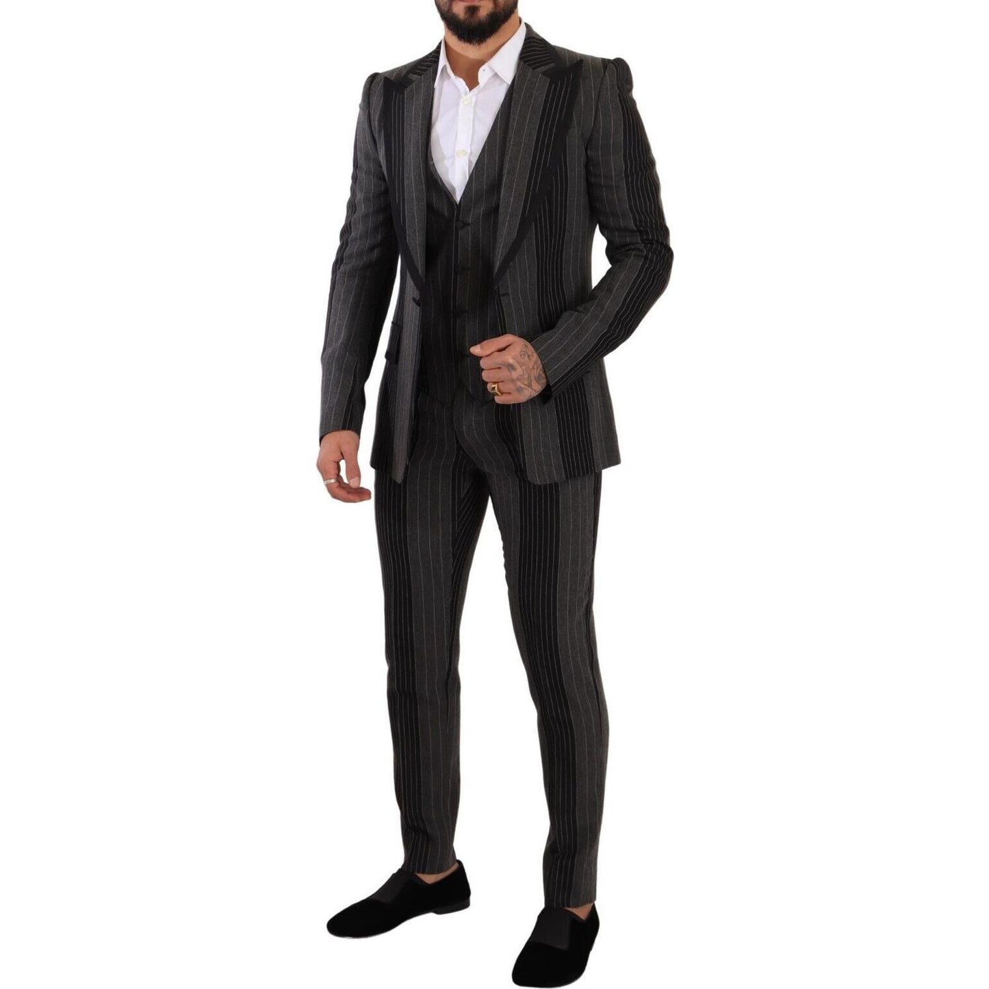 Dolce & Gabbana Elegant Striped Three-Piece Suit Dolce & Gabbana Black